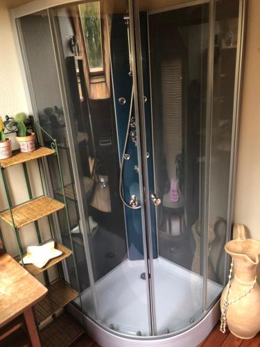 - une douche avec une enceinte en verre dans l'établissement Le TY VIAN, à Gommenec'h