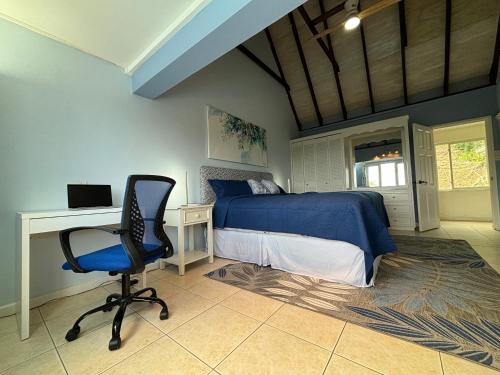 a bedroom with a bed and a desk and a chair at Beachwalk Becune in Cap Estate
