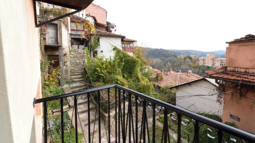 a view from a balcony of an old building at Hotel Stambolov in Veliko Tŭrnovo