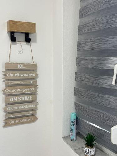 un panneau sur un mur dans une pièce dans l'établissement Agréable et spacieux appartement, à Schiltigheim
