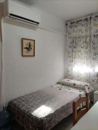 a small bedroom with a bed and a window at PISO COMPARTIDO "Comparte Espacio en Chiclana" in Chiclana de la Frontera