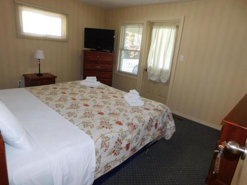 a hotel room with a bed and a television at Rainbow Bed & Breakfast in Niagara Falls