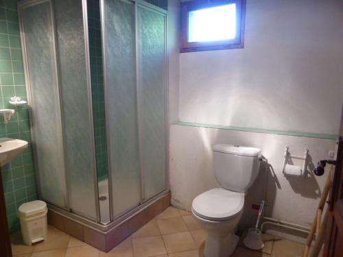 a bathroom with a shower and a toilet and a sink at Chalet cosy 11 pers avec wifi, lave-vaisselle & lave-linge - FR-1-342-229 in Beaufort