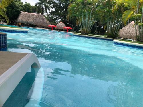 a large swimming pool with blue water and palm trees at Playa Coronado - Suite Privada en Hotel Coronado Luxury Club & Suites in Chame