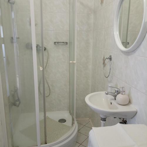 a bathroom with a shower and a toilet and a sink at U Melicherů in Suchdol nad Lužnicí