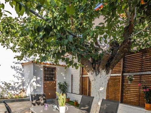 a table and chairs in front of a tree at Filoxenia Pagonis in Vília