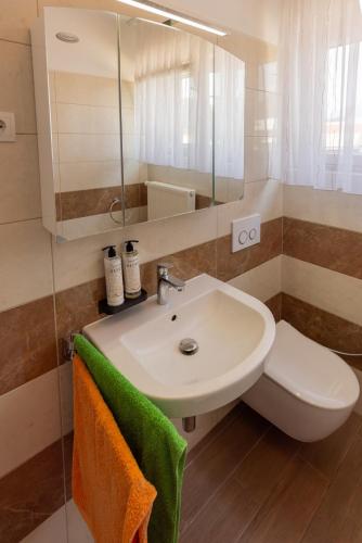 a bathroom with a sink and a mirror at Retro house in Kamnik in Kamnik