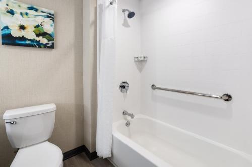 a bathroom with a toilet and a bath tub at La Quinta Inn & Suites by Wyndham Locust Grove in Locust Grove