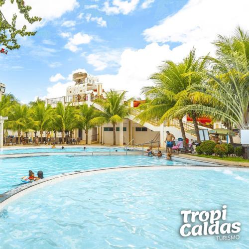 a swimming pool at a resort with palm trees at Lacqua diRoma - Hotel e Parque Aquático in Caldas Novas