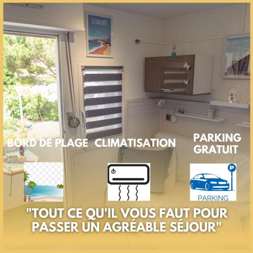 a picture of a room with a car parked in a garage at Agréable Studio les pieds dans l'eau in Le Barcarès