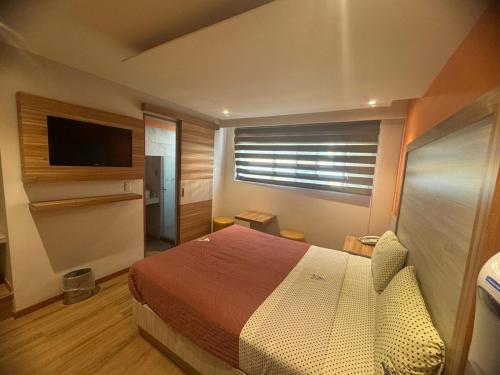 a bedroom with a bed and a television in it at Hotel Moctezuma La Villa in Mexico City
