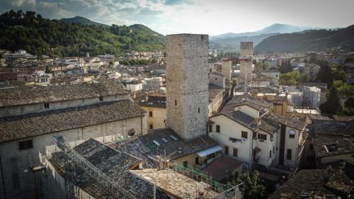 an aerial view of a city with a tower at Nella Torre Bed & Breakfast in Ascoli Piceno