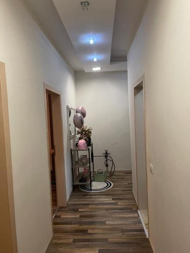 a hallway with a room with a bike in it at Tirana Perla in Sauk