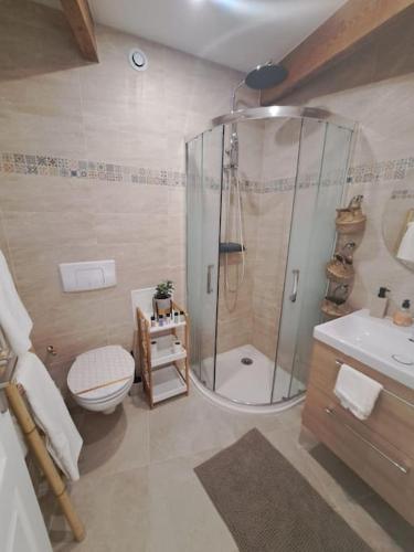 une salle de bain avec une douche, des toilettes et un lavabo dans l'établissement Les Bruyères, à Marseille
