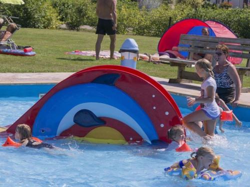 a group of children playing in a swimming pool at Holiday home for group with sauna and pool in Havelte