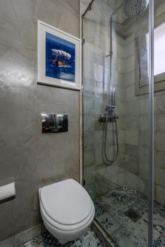 a bathroom with a toilet and a shower at Chroma Pelion Villas in Kato Gatzea