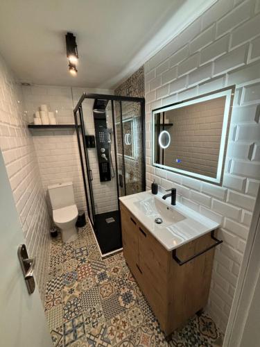 un bagno con lavandino e WC di Loft Picasso Badajoz en Casco Histórico a Badajoz