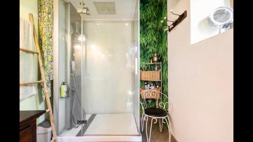 une salle de bain avec une douche avec des toilettes et un lavabo dans l'établissement Chambre de charme sur le GR 34 et la vélo route maritime, à Saint-Brieuc