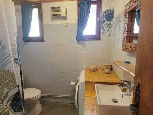 a small bathroom with a sink and a toilet at Appartement au RDC d'un Chalet - Proche Ski/Randonnées - Terrasse Sud - 4 pers - FR-1-393-150 in Saint-Michel-de-Chaillol