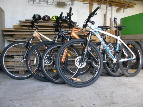 eine Gruppe nebeneinander geparkt Fahrräder in der Unterkunft Apartment Šavli in Kobarid