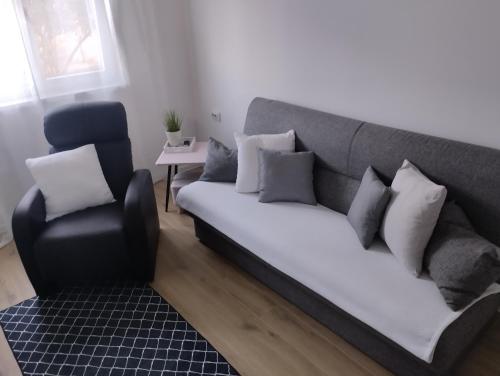 a couch and a chair in a living room at MARIJA APARTMAN in Osijek