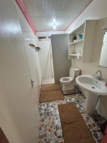 a bathroom with a toilet and a sink at Tuaera Lodge in Te-Fare-Arii