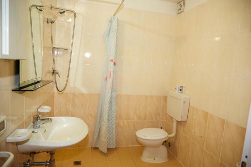 a bathroom with a toilet and a sink and a shower at Hotel ITALIACERVIA in Cervia