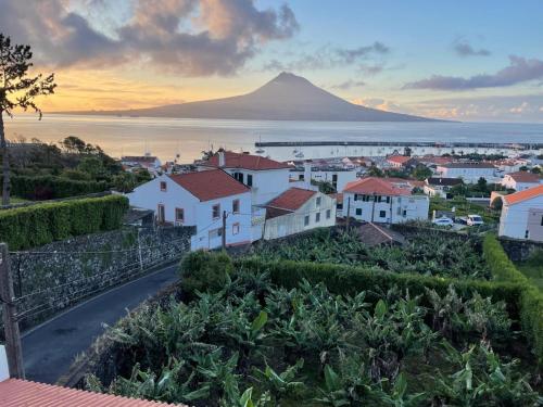 a view of a town with a mountain in the background at Quinta Peixinho RC DT in Horta