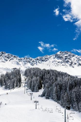 a ski slope with trees and a ski lift at Am Heimberg Skilift - Mullers x Kandahar Suite in Parpan