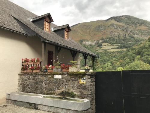 a house with flowers on a wall with a mountain at Chez requenna in Borce
