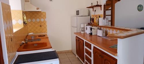une petite cuisine avec un évier et un réfrigérateur dans l'établissement Gite barret le muy, au Muy