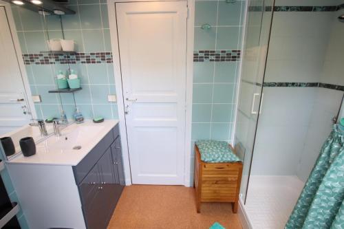 a bathroom with a shower and a sink and a toilet at Cauhape in Auga