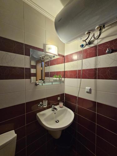 a bathroom with a sink and a mirror at Частен Апартамент Пампорово Гранд Манастира 2Б5 in Pamporovo