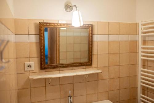 une salle de bain avec un miroir et un lavabo dans l'établissement A la campagne cote piscine, à Vinon-sur-Verdon