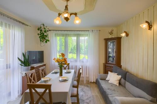 a living room with a couch and a table at Apartament U Jagody in Tylicz
