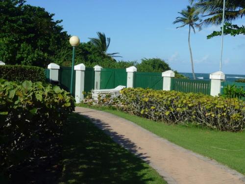 a park with a bench next to a fence at Villa De Palma -Oceanfront community w generator in Sabana