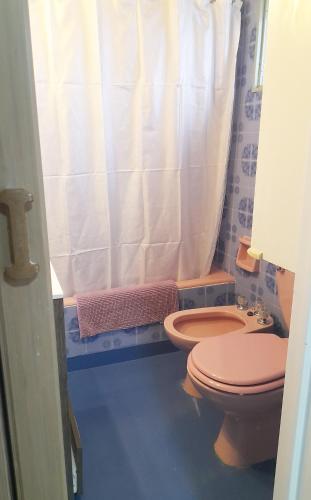 a bathroom with a pink toilet and a shower at Viena II by Tirol in San Carlos de Bariloche
