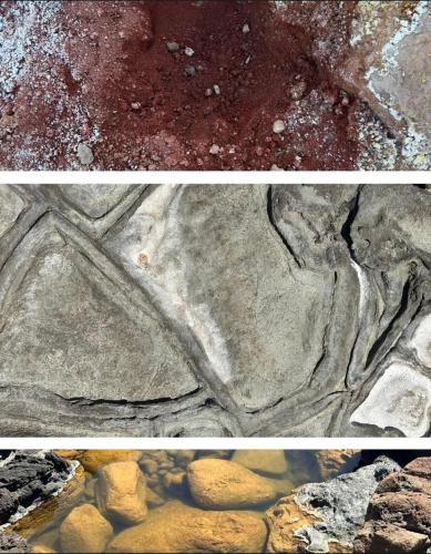 two pictures of different types of rocks at La Grotta di benikula' in Pantelleria
