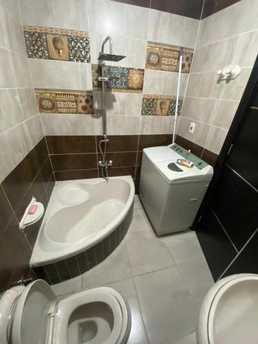 a bathroom with a toilet and a sink at Khamayel compound in Kafr Abū ʼumaydah