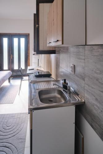 a kitchen with a sink and a counter top at Studio Melem 3 in Soko Banja
