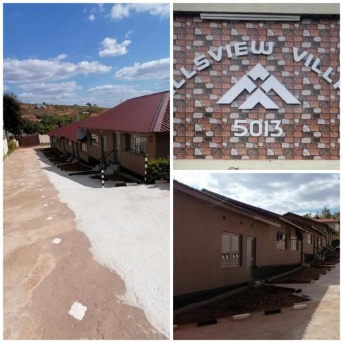 two pictures of a building with a sign on it at Ticia Apartment, Chipata in Chipata