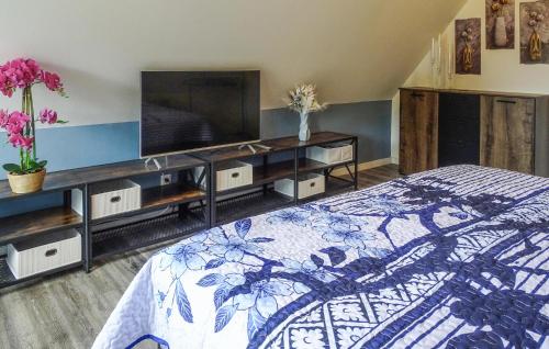 a bedroom with a bed and a tv in it at 2 Bedroom Beautiful Home In Ulrichstein in Ulrichstein