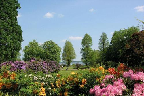een tuin met kleurrijke bloemen in een park bij Fewo-Warns-Bad-Zwischenahn in Bad Zwischenahn
