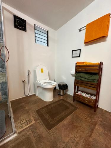 a bathroom with a toilet and a shower at Art Resort Goa in Palolem