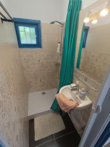 a bathroom with a sink and a shower at A Görög kis Ház in Velence