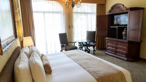 a hotel room with a bed and a television at Quinta Real Aguascalientes in Aguascalientes