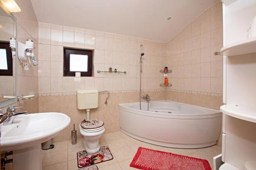 une salle de bain avec une baignoire, des toilettes et un lavabo dans l'établissement Apartments with parking space Smrdelje, Krka - 23078, à Kistanje