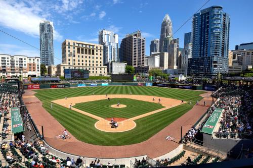 an aerial view of a baseball game in a city at Holiday Inn Express & Suites Charlotte North by IHG in Charlotte