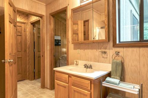 un bagno con lavandino e specchio di Edgewater Escape With Hot Tub a Innsbrook