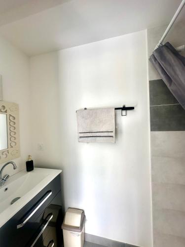 une salle de bain blanche avec un lavabo et des toilettes dans l'établissement JENNY GÎTE - HOMESTAY, à Plancoët